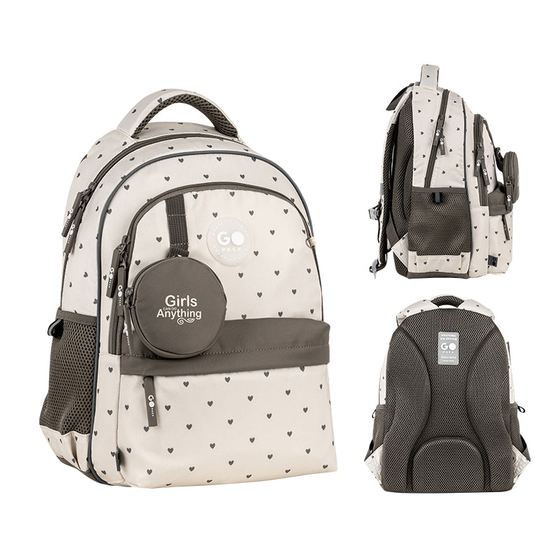School backpack GoPack Education Beige Polka Dots GO26-182M-3