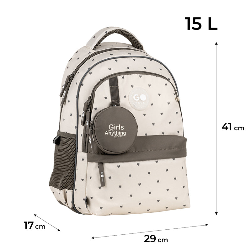 School backpack GoPack Education Beige Polka Dots GO26-182M-3